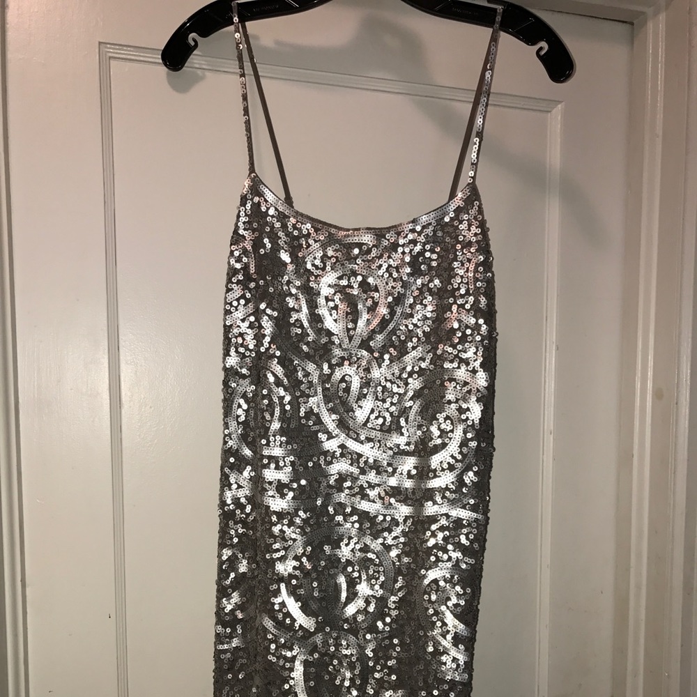 BCBG Maxazria silver cocktail dress size 2.